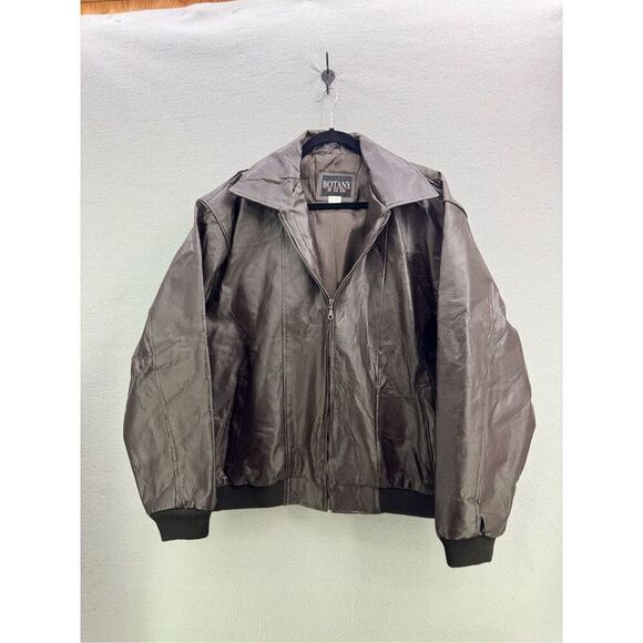 Vintage 90s Botany 500 Genuine Leather Bomber Jacket Chocolate Brown Size XL - Picture 1 of 10